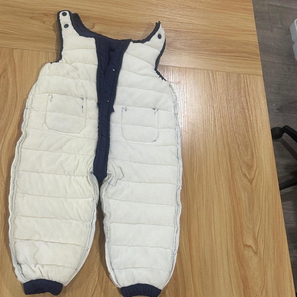 Navy Blue Puffer Overalls with Bear Patch - Picture 3 of 3
